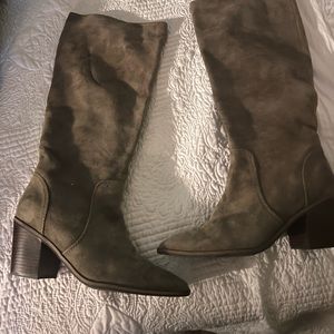 Olive green suede boots